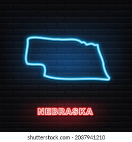 Nebraska USA federal state map neon icon. Vector illustration.