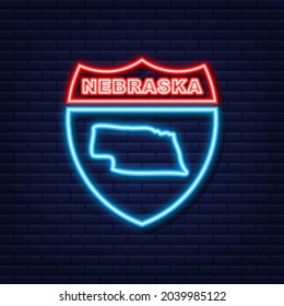 Nebraska USA federal state map neon icon. Vector illustration.