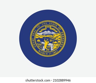 Nebraska USA Round State Flag. NE, US Circle Flag. State of Nebraska, United States of America Circular Shape Button Banner. EPS Vector Illustration.