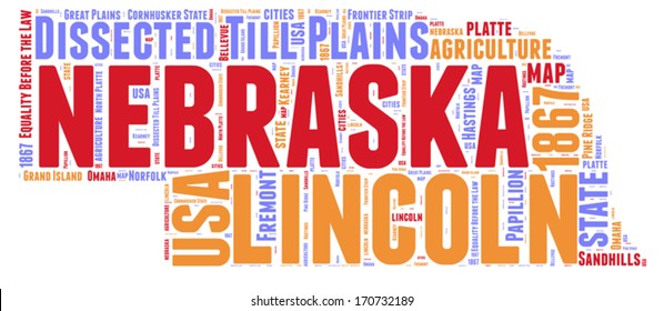 Nebraska USA state map vector tag cloud illustration