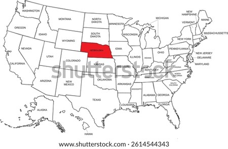 Nebraska, USA, vector map isolated on United states map. Editable blank vector map of USA.