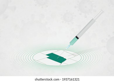 Nebraska vaccination concept, vaccine injection in map of Nebraska. Vaccine and vaccination against coronavirus, COVID-19. Vector template about Healthcare.