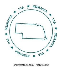 Nebraska vector map. Retro vintage insignia with US state map. Distressed visa stamp with Nebraska text wrapped around a circle and stars. USA state map vector illustration.