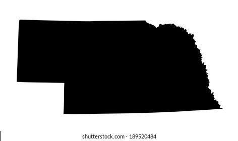 Nebraska vector map silhouette illustration isolated on white background. High detailed illustration. United state of America country.