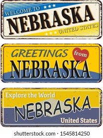 Nebraska vintage rusty metal sign on a white background, vector illustration