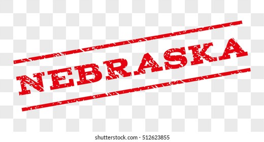 Nebraska watermark stamp. Text caption between parallel lines with grunge design style. Rubber seal stamp with dust texture. Vector red color ink imprint on a chess transparent background.