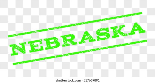 Nebraska watermark stamp. Text caption between parallel lines with grunge design style. Rubber seal stamp with dirty texture. Vector light green color ink imprint on a chess transparent background.