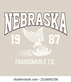 Nebraska.Retro college varsity typography california slogan print, vector illustration, for t-shirt graphic.