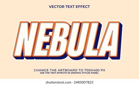 nebulosa efecto de texto 3d, fuente editable, tipografía