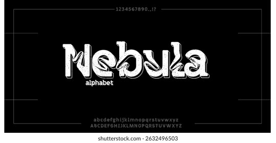 Fonte nebulosa é Digital negrito maiúsculo glitched alfabeto distorcido erro de tela efeito, letras maiúsculas e minúsculas Latino Glitch typeface, ilustração vetorial tifografia Festival Grunge estilo swerve