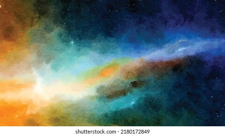  
Nebula and galaxies in deep space. Beautiful gradients. 
Astronomy abstract concept background. Galaxy creative wallpapers. Watercolor style. Vector illustration. Clipart