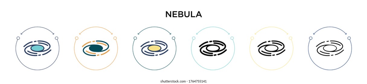 Nebula icon in filled, thin line, outline and stroke style. Vector illustration of two colored and black nebula vector icons designs can be used for mobile, ui, web