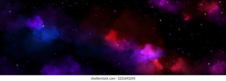 Nebula, twinkle, stardust in galaxy, space background with stars and colorful clouds. , Deep cosmos, night sky with blue and purple gas accumulations in cosmic world, Realistic 3d vector illustration