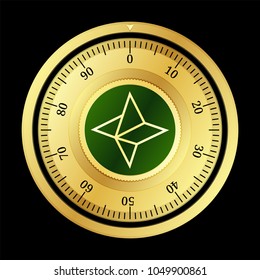 Nebulas (NAS) cryptocurrency safe lock. Eps10 vector illustration isolated on black background.