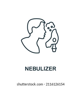 Icono del nebulizador. Elemento de línea de la recogida de equipo médico. Señal de icono del nebulizador lineal para diseño web, infografía y más.