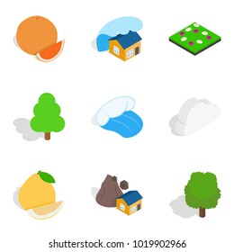 Necessarily icons set. Isometric set of 9 necessarily vector icons for web isolated on white background