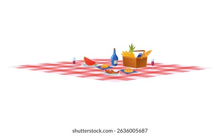 Necessary element of picnic in city park, ready-to-eat food and drinks on blanket. Cartoon vector illustration in flat style
