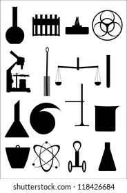 Necessary items for the chemical laboratory in the contour.