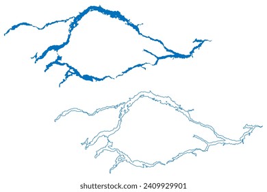 Nechako, Whitesail, Eutsuk and Tetachuck Lake (Canada, British Columbia) map vector illustration, scribble sketch Reservoir Ootsa  Dam, Kenney Dam map