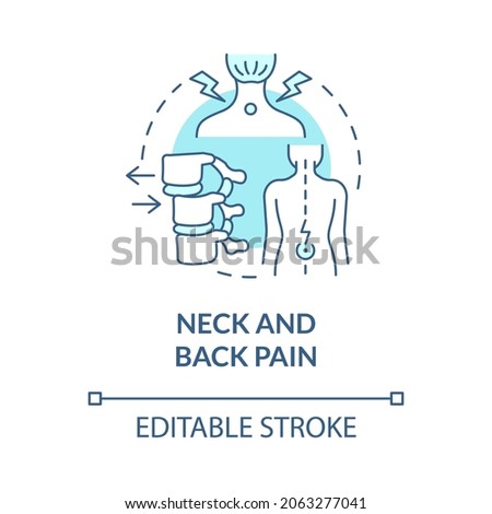 Neck and back pain blue concept icon. Patient with spine ache from bad posture. Physiotherapy abstract idea thin line illustration. Vector isolated outline color drawing. Editable stroke