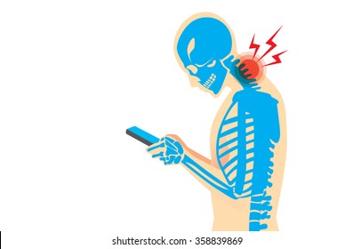 Neck bone and muscles have pain because smartphone addiction and play long time.
