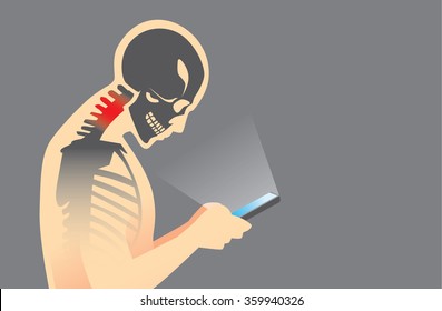 Neck bone and muscles have pain because smartphone addiction and play long time.