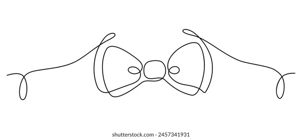 Neck with a bow tie single line art. Man in formal wear dress code abstract minimal one line drawing. Vector illustration isolated on white background.