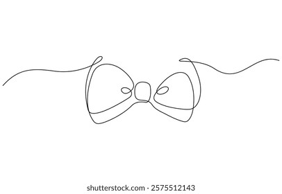 Neck with a bow tie single line art. Man in formal wear dress code abstract minimal one line drawing, Continuous one single line drawing bow tie vector illustration.