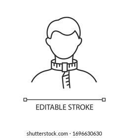 Icono lineal perfecto de la circunferencia del cuello. Ilustración personalizable en línea delgada. Mediciones del cuerpo humano, símbolos de contorno de los parámetros de confección. Dibujo de contorno aislado del vector. Trazo editable