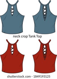 neck crop Tank Top vector template