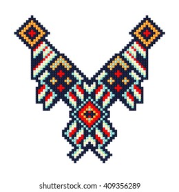 Neck decoration, necklace, beadwork, precious stones, smalt. Vector illustration with Aztec designs.