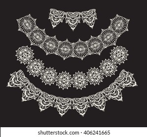 Neck decoration, necklace, isolated crocheted lace border with an openwork pattern. Vector illustration. T-shirt