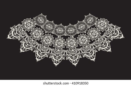 Neck decoration, necklace, isolated crocheted lace border with an openwork pattern. Vector illustration. T-shirt