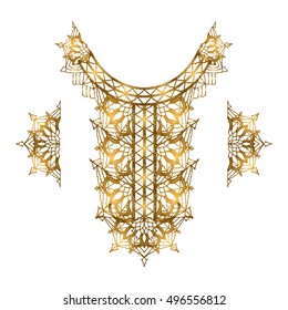 Neck decoration, necklace, isolated crocheted lace border with an openwork pattern. Vector illustration. T-shirt