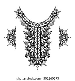Neck decoration, necklace, isolated crocheted lace border with an openwork pattern. Vector illustration. 