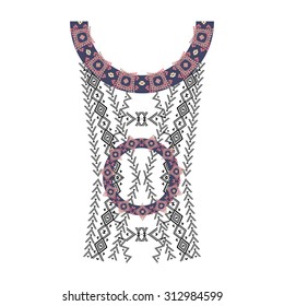 Neck design in ethnic boho style for fashion. Vector tribal pattern