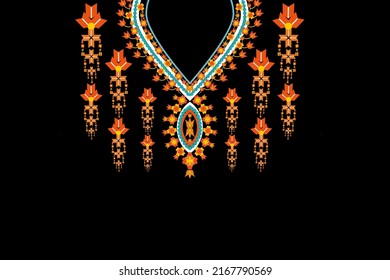Neck design with geometric shapes. and floral motifs for illustration, background, clothing