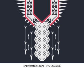Vector de diseño de cuello Ilustración. Patrón geométrico Étnico oriental tradicional. Diseño de bordado de collares florales para mujeres de moda. fondo, papel pintado, ropa y envoltura. EPS10.