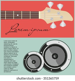 Neck electric guitar with strung and speakers. Vector EPS 10.