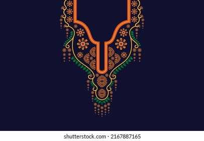 neck embroidery design, vector on the clothes in native style. geometric ethnic oriental pattern traditional. floral necklace embroidery design for fashion women.