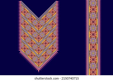 Neck embroidery ethnic design. Neckline ornament pattern textile floral texture for clothing vector illustrations. Palestinian template.