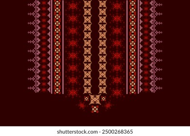 Neck embroidery ethnic traditional geometric Aztec, bohemian style neck pattern design for fabric, clothing, elements, embroidery, ornament, border decor, collar t shirt, Ikat, decoration, necklace