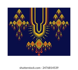Neck embroidery,  Geometric ethnics floral ornament design for collar, clothing, and background.