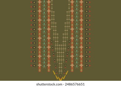 Neck embroidery Ikat oriental traditional border element pattern. Native decorative tribal style design for fabric, clothing, embroidery, ornament, texture, textile, border decor, decoration, rug