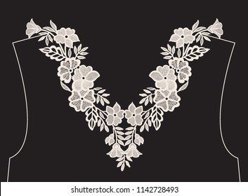 Neck embroidery, lace print in vector.