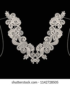 Neck embroidery, lace print in vector.