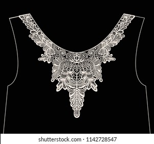 Neck embroidery, lace print in vector.