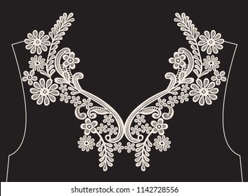 Neck embroidery, lace print in vector.