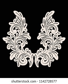 Neck embroidery, lace print in vector.