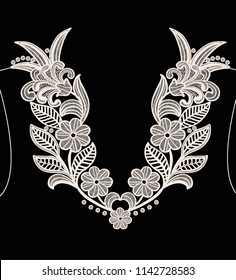 Neck embroidery, lace print in vector.